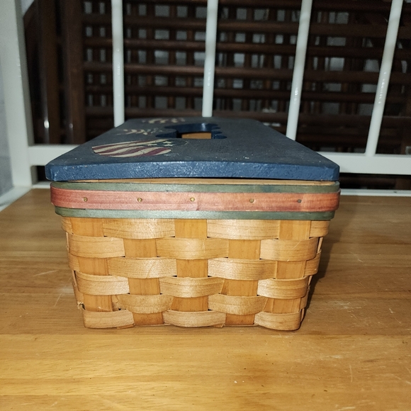 Tissue box holder red, white and blue motif on top.  Great shape as shown. - Picture 5 of 6